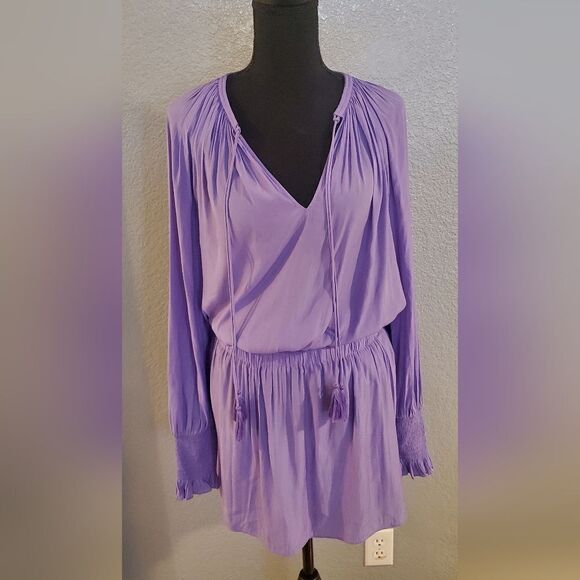 Ramy Brook Brin Tassel Tie Neck Dress Women’s Purple Orchid Lilac – Boho Chic - Picture 4 of 14